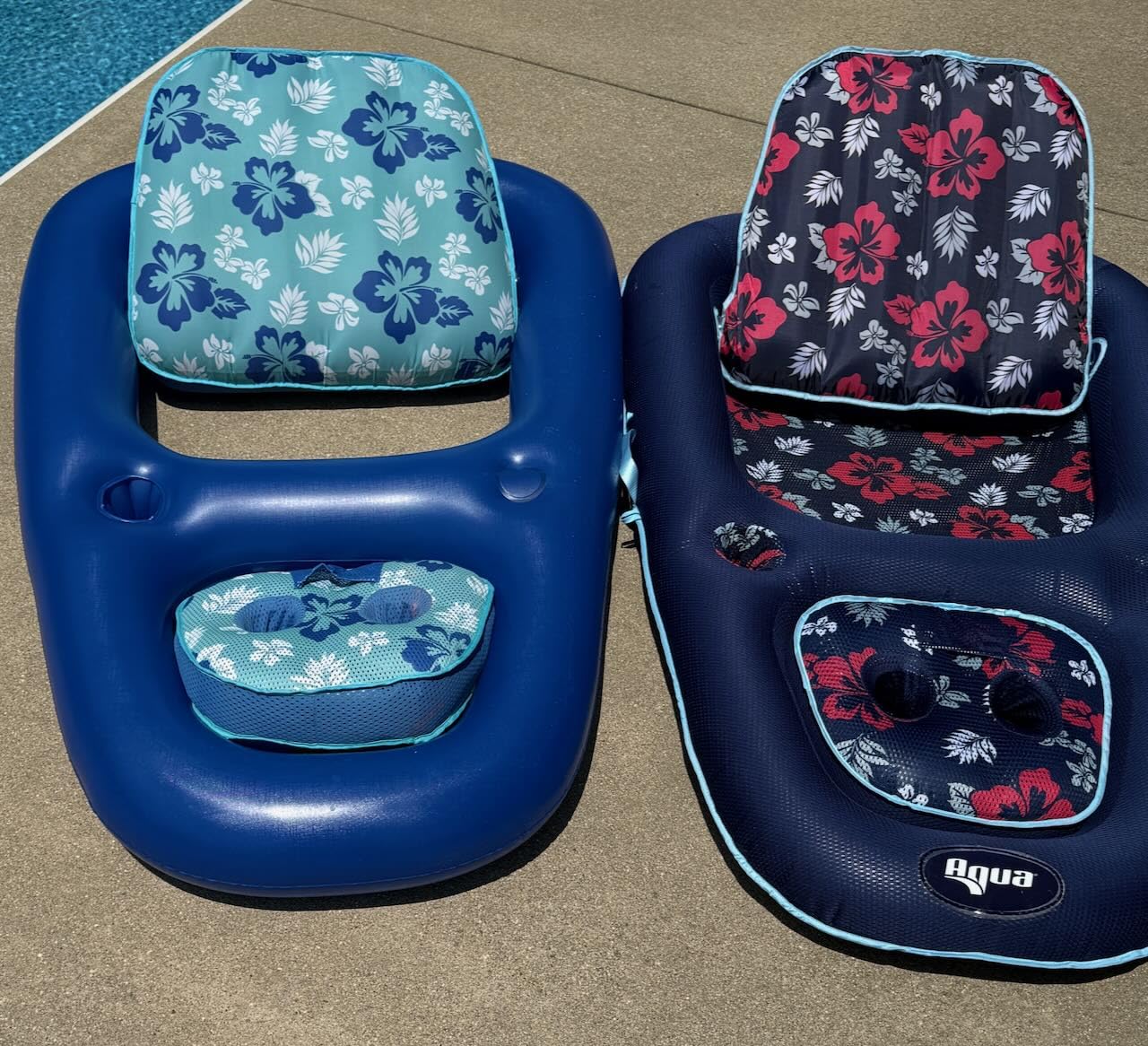 Aqua Campania Ultimate 2-in-1 Pool Float Lounge – Extra Large – Inflatable Pool Floats for Adults with Adjustable Backrest & Cupholder Caddy customer photo 1