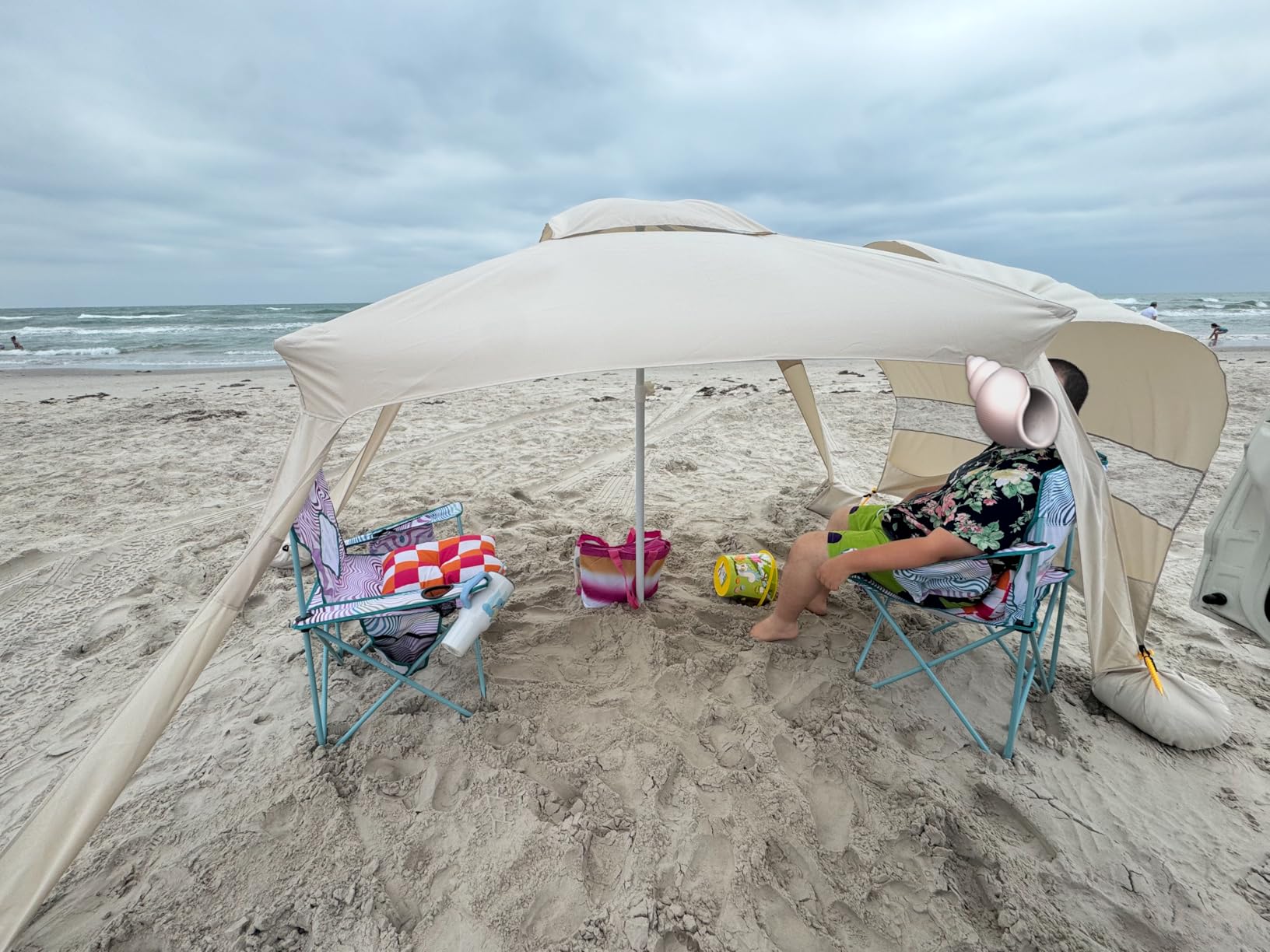 AMMSUN Beach Cabana, 6.5'×6.5' Beach Canopy, Easy Set up and Take Down, Cabana Tent with Sand Pockets, Instant Sun Shade with Side Wall, Coral Tropical customer photo 2