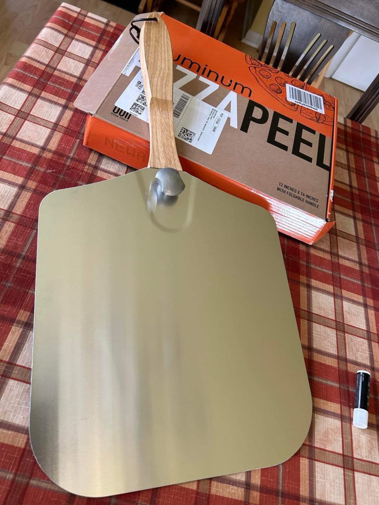Aluminum Pizza Peel Metal - 12 x 14 Inch. Pizza Spatula for Oven with Foldable Wood Handle. Pizza Oven Accessories Tools. Turning Peel, Bread, Pastry, Dough, Cake Spatula customer photo 1