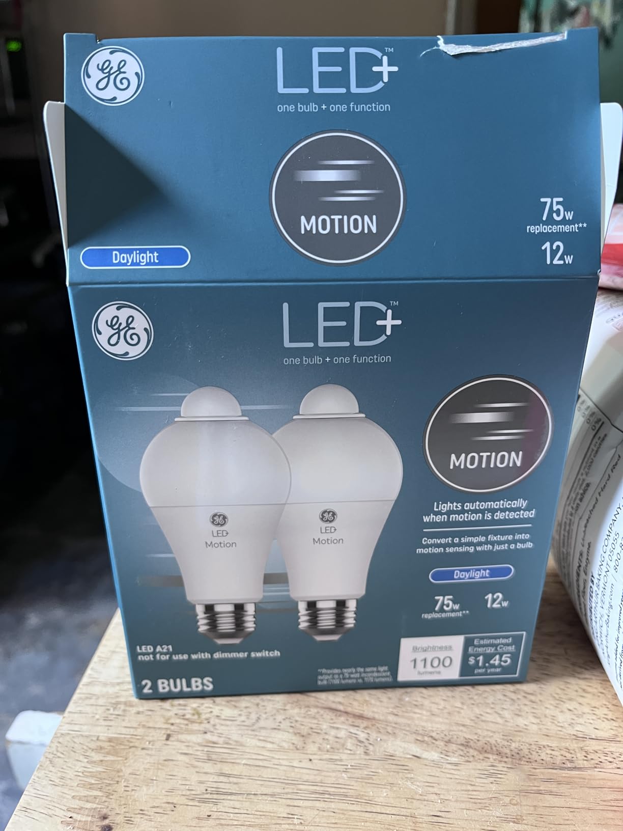 GE LED+ Motion Sensor LED Light Bulbs, Outdoor Security, A21, Warm White customer photo 1