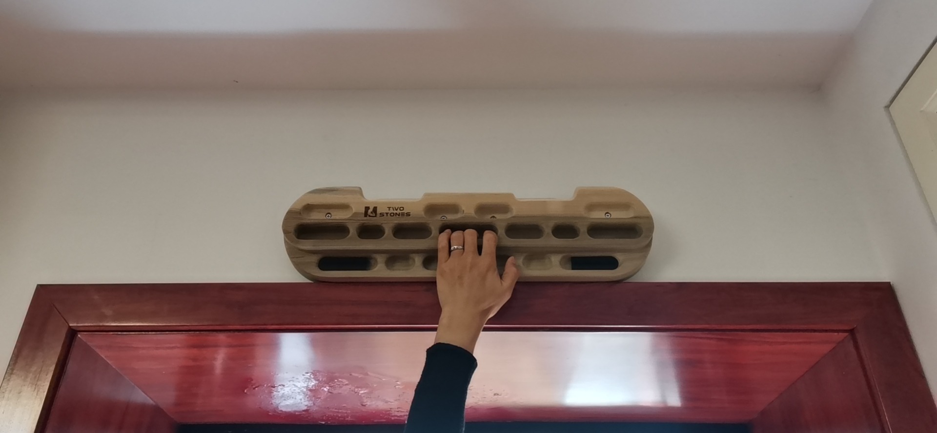 TWO STONES Climbing Hangboard Rock Climbing Training as Climbing Fingerboard with Jugs, Slopes and Edges, Pockets as Door Mounted Training Station Rock Climbing Pull Up Bar customer photo 2
