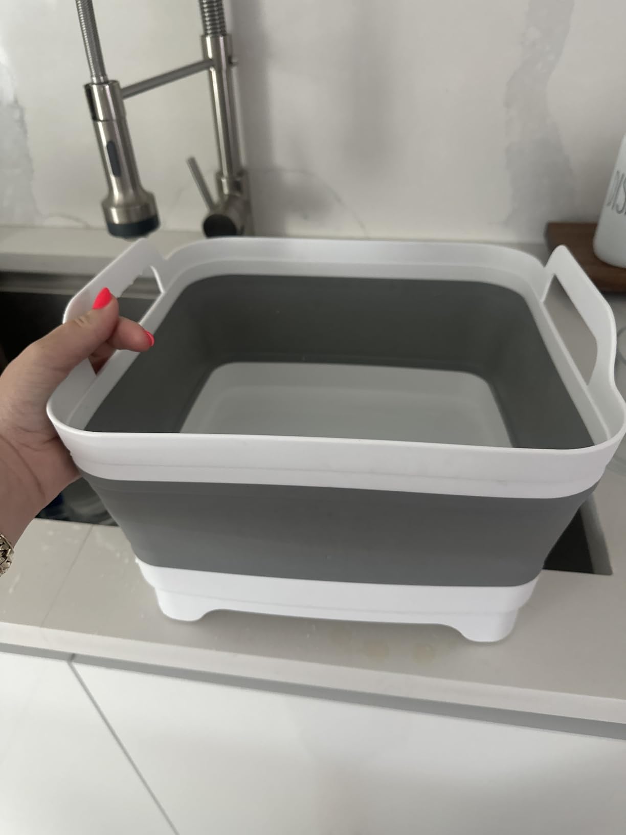 MontNorth Collapsible Wash Basin 9L, Foldable Dish Tub with Drain Plug, Portable Collapsible Dish Basin, Camping Sink for Washing Dishes, Laundry & Kitchen Use,Gray customer photo 1