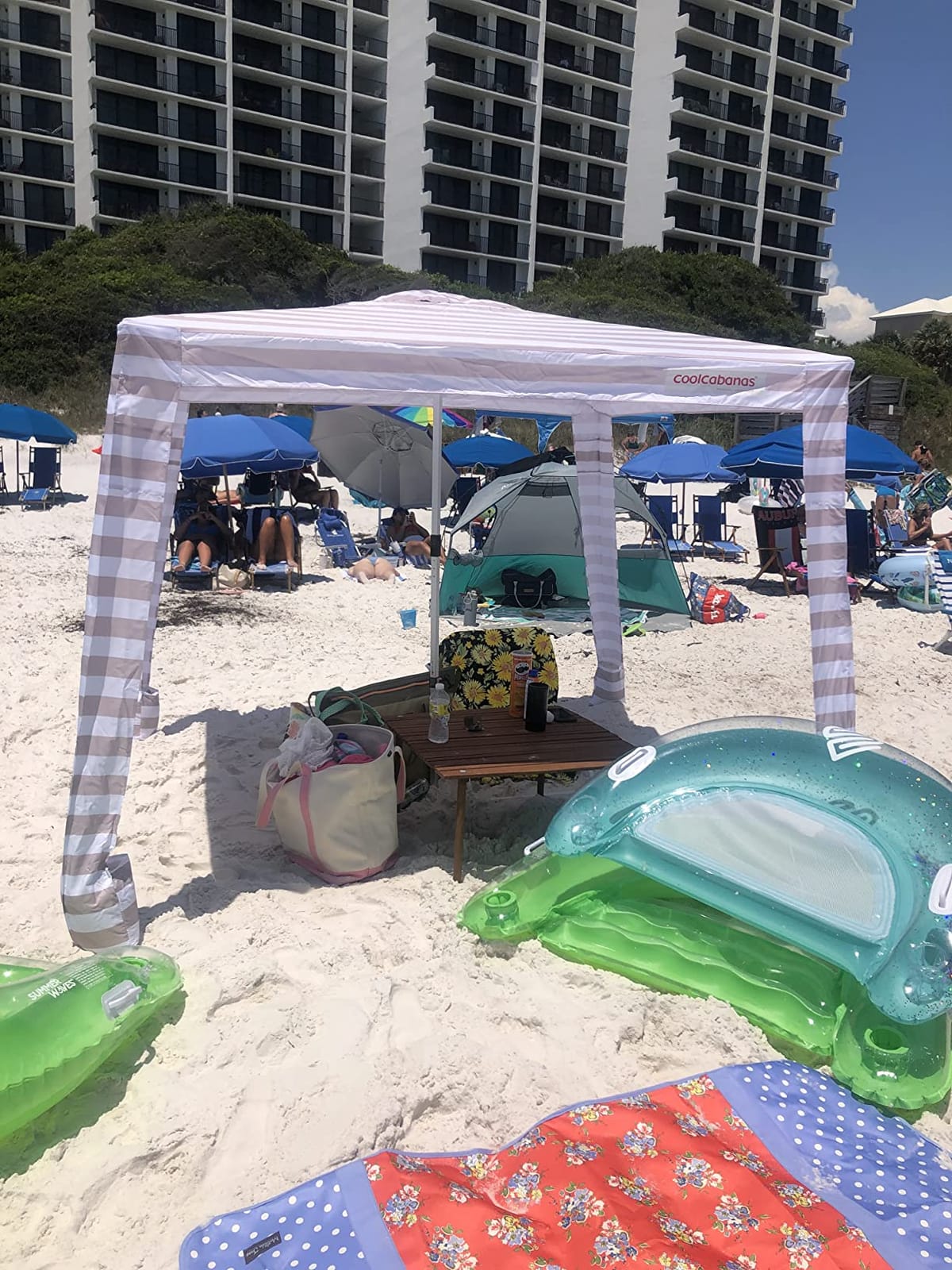 CoolCabana Beach Shade Tent - Easy Setup, UPF 50+ Protection, Large & Medium Sizes, Compact & Wind Resistant - Beach Cabana for The Whole Family - Beige Stripes, Large customer photo 1