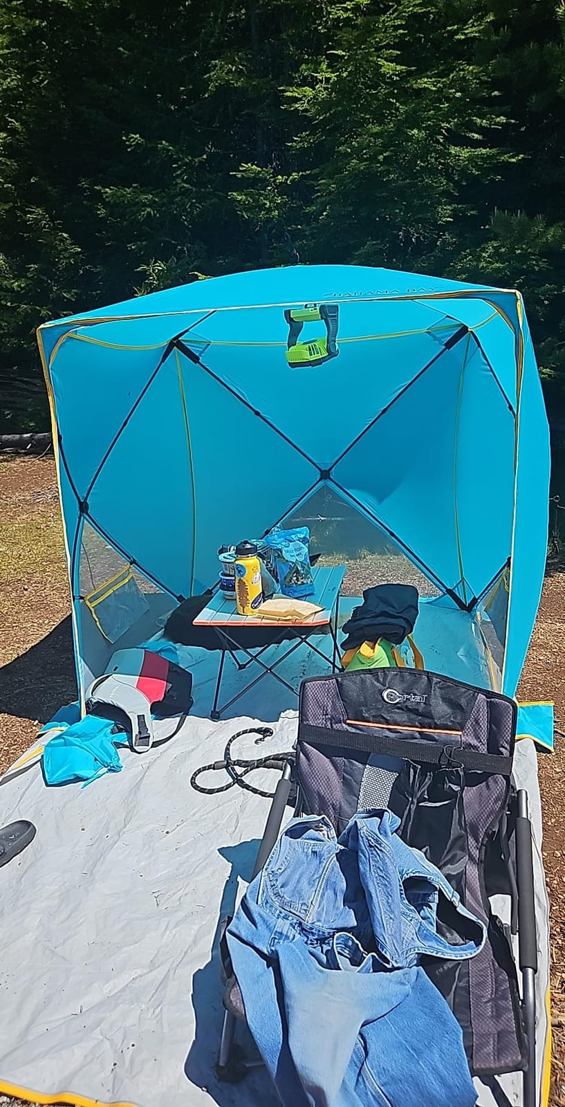 Old Bahama Bay Pop Up Beach Tent, Portable Shade Sun Shelter UPF50+ UV Protection for 4 Person Extendable Floor for Fishing Hiking Camping, Waterproof Windproof(Blue) customer photo 1