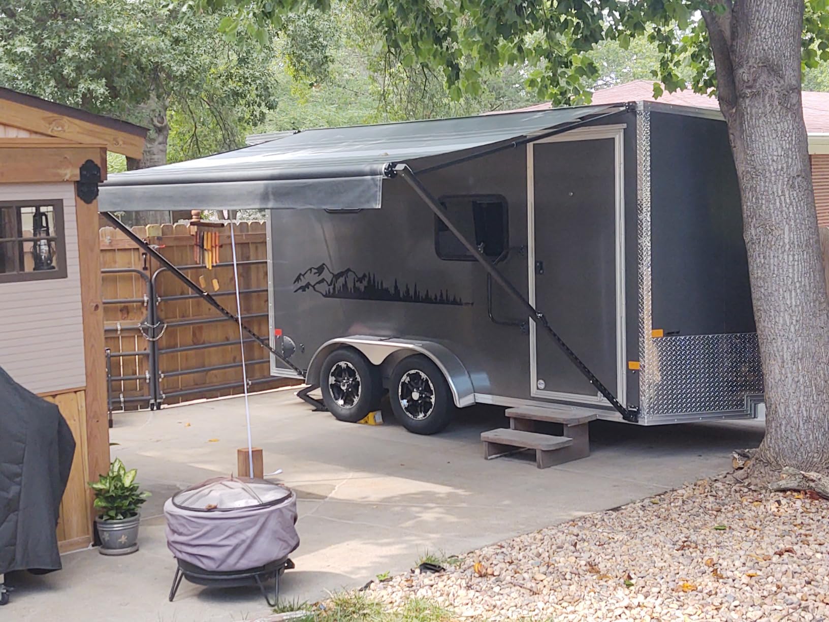 Awnlux White Manual Modular Retractable RV Awning Full Set Assemblies for RV, 5th Wheel, Travel Trailers, Toy Haulers, and Motorhome - RV Trailer Awning for Home or Camper - 18x8 Ft - Blue Strip customer photo 1
