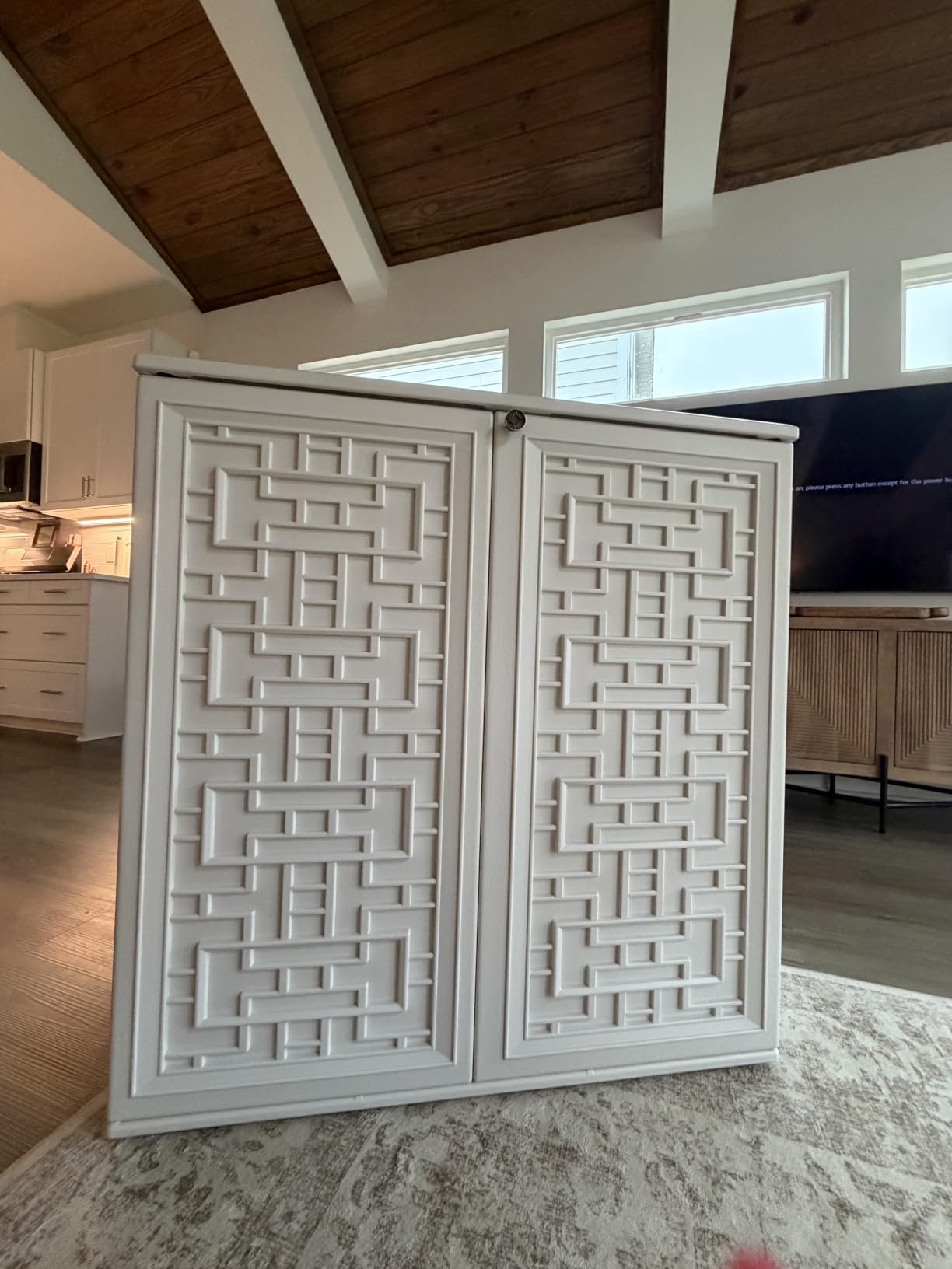 Mrosaa Indoor Outdoor Storage Cabinet Waterproof with Shelf, Off White Plastic Outdoor Cabinets for Patio/Garden/Backyard, Size 34.3''L*15''W*36.2''H customer photo 1