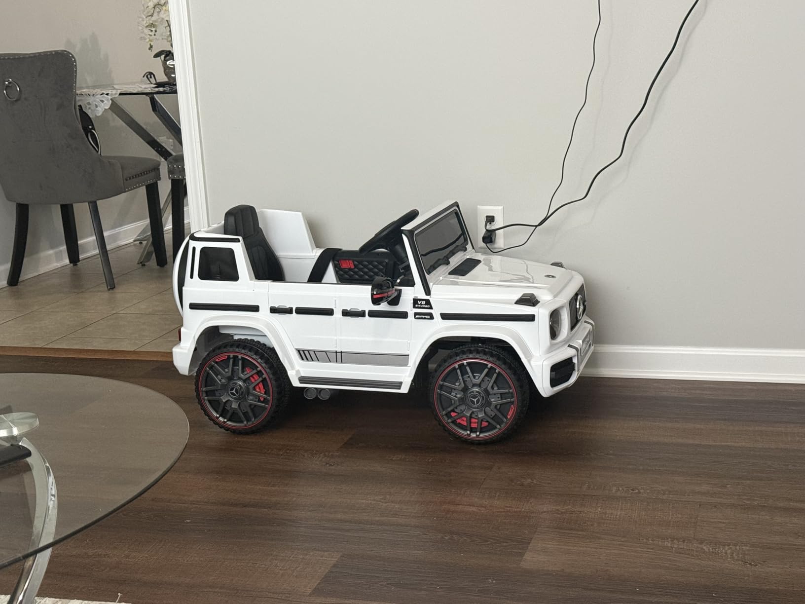 ANPABO 12V 7AH Licensed Mercedes-Benz G63 Electric Car for Kids, White | Parent remote control ride on car for toddlers with 3-speed, LED headlights, music & horn, soft start and low battery prompt customer photo 2