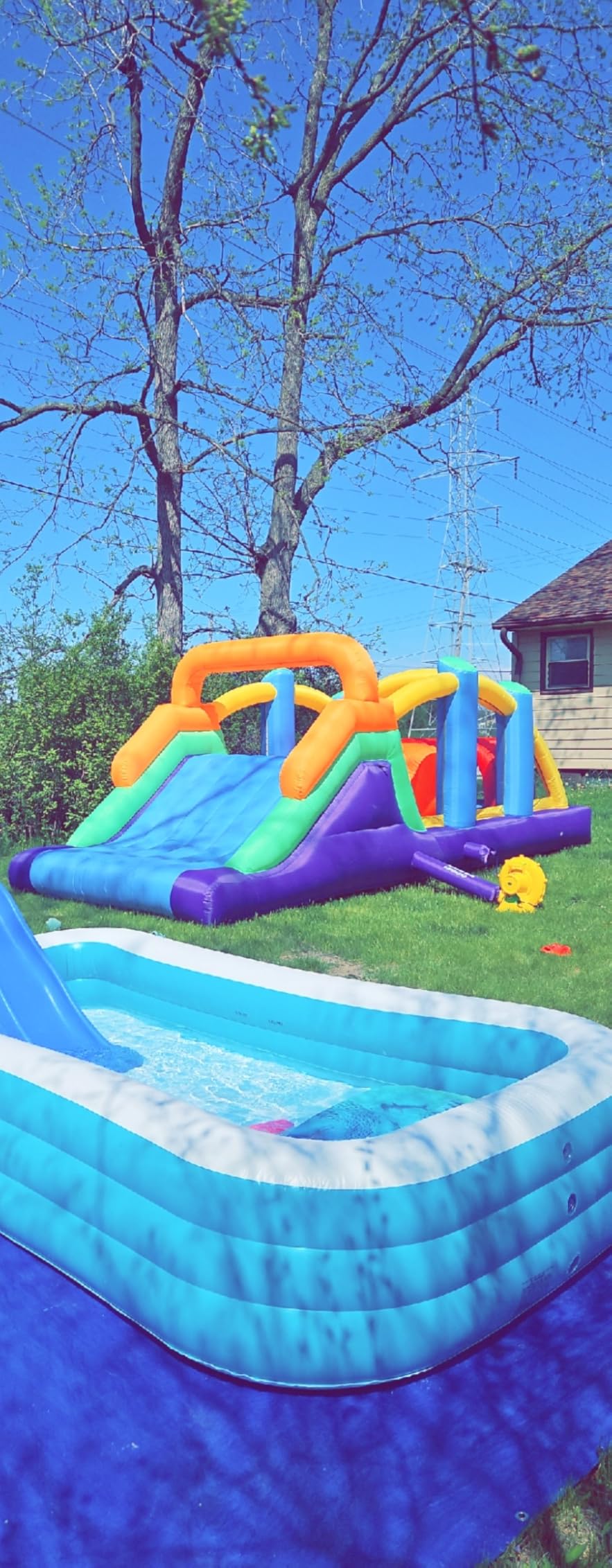 Inflatable Obstacle Course Bounce House 18'x8.2'x7.2'H with Large Slide,Double Crawl Tunnels & Climbing Wall,Blow Up Jumping Castle with Air Blower for Kids Indoor Backyard Outdoor Birthday Party customer photo 2