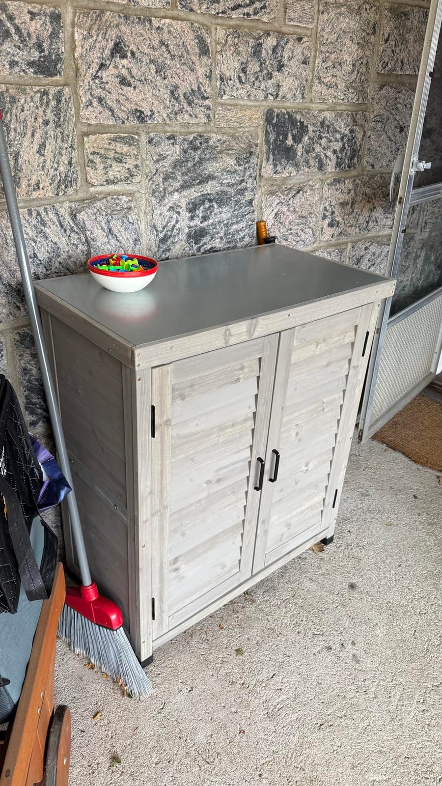 Outdoor Storage Cabinet & Potting Bench Table with Metal Top, Wooden Patio Furniture, Garden Workstation (Classic Grey, 36x31x17in) customer photo 2