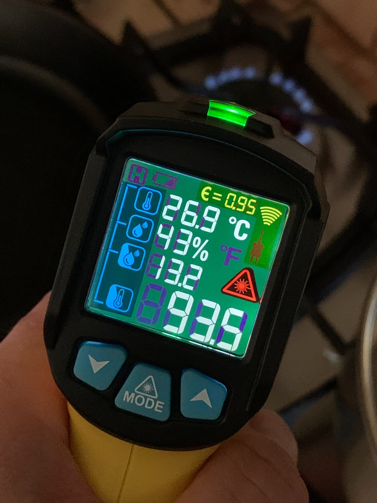 Infrared Thermometer Gun, Non Contact Digital Laser Thermometer Temperature Gun with Color LCD for Cooking, Home Repairs, Humidity Measurement, Adjustable Emissivity -58°F to 1472°F(-50~800°C) customer photo 2