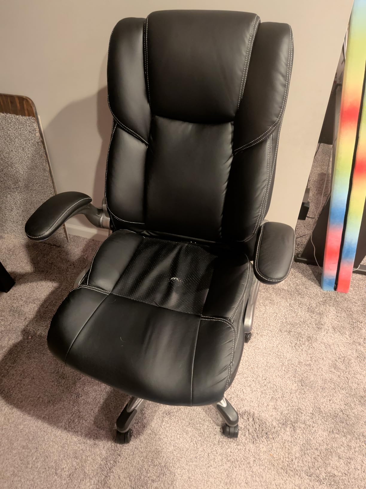 COLAMY High Back Executive Office Chair - Padded Leather Ergonomic Computer Desk Chair with Inflatable Lumbar Support & Flip-Up Arms, Adjustable Tilt Lock Swivel Task Chair for Home Office, Black customer photo 2
