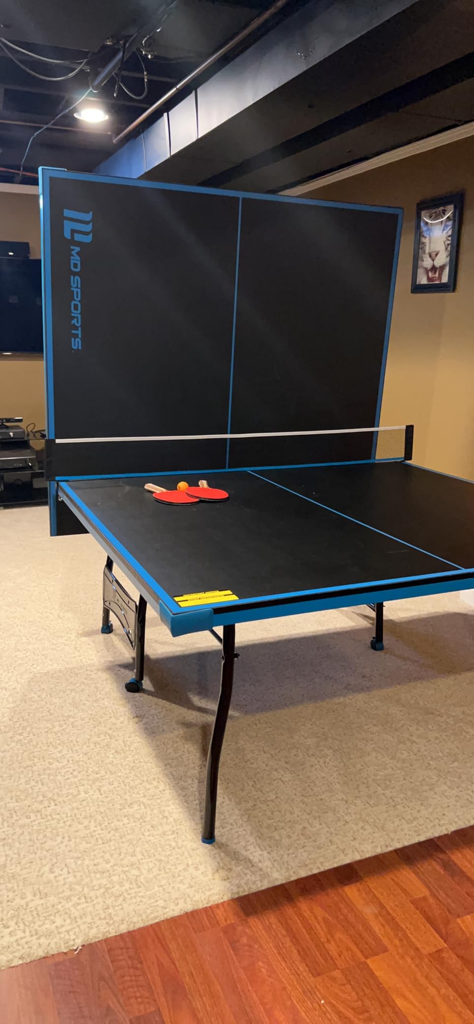 Black Blue Folding Rolling Table Tennis Table Indoor Ping Pong Table with 2 Paddles 2 Balls 1 Net and Post Set 4 Wheels for Easy Movement Perfect Christmas New Year Holiday Season Gifts customer photo 2
