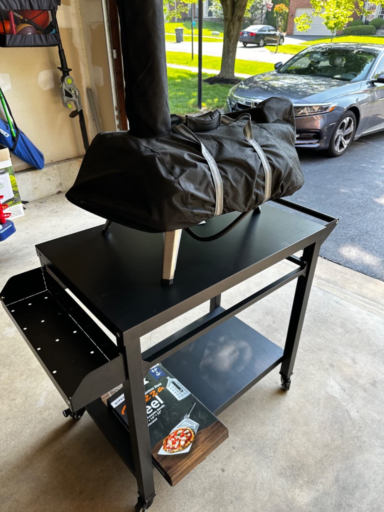 Xilingol Outdoor Grill Cart, Pizza Oven Stand Table with Wheels for Outside Patio, Heavy Duty Movable Outdoor Cooking Prep Table BBQ Cart for Backyard, Camping and Parties customer photo 1