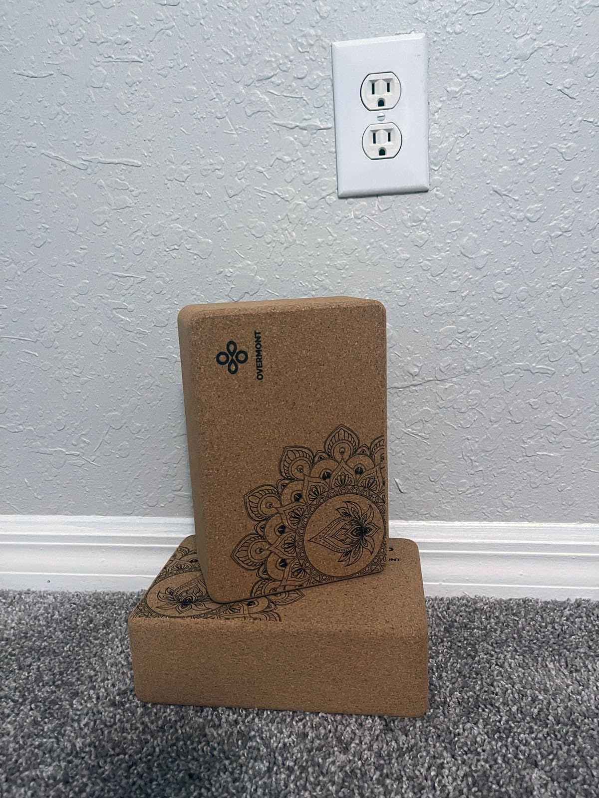 Overmont Cork Yoga Blocks 2 pack with 8ft Strap Natural Cork Bricks | High Density & Eco Friendly Yoga Accessories for Women - Ideal for Yoga Pilates General Fitness and Stretching 9x6x3
