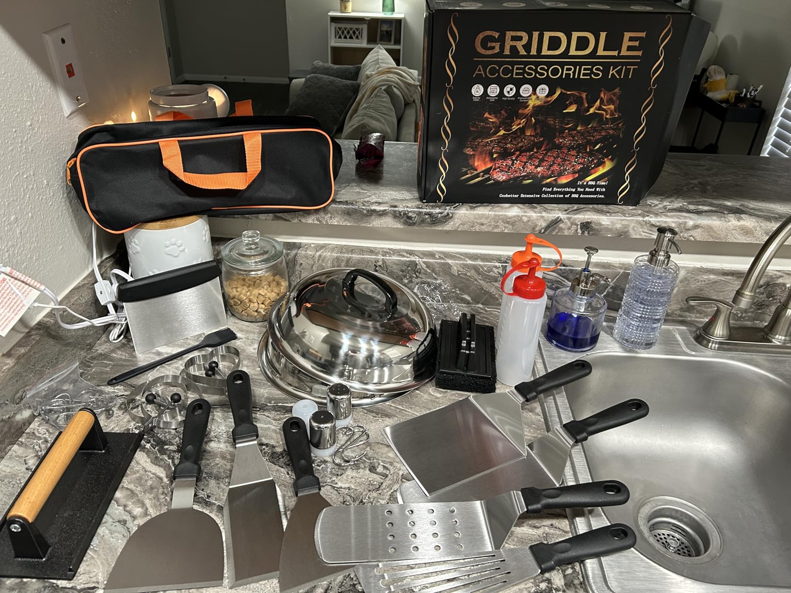 EWFEN 35PCS Griddle Accessories Kit, Flat Top Grill Accessories Set for Blackstone and Camp Chef, Grill Spatula Set with Enlarged Spatulas, Basting Cover, Scraper for Outdoor Barbecue customer photo 1