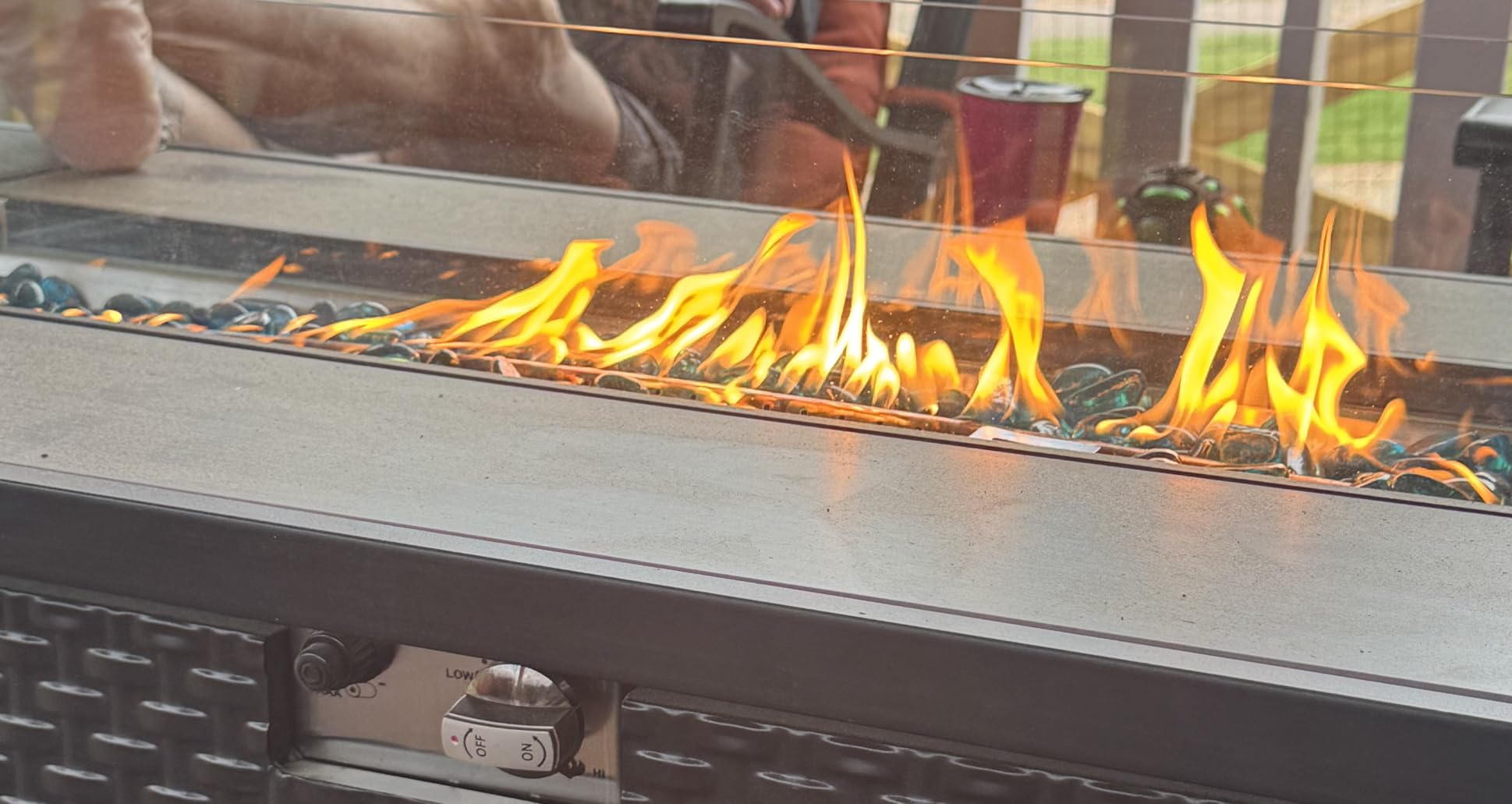 45 inch Outdoor Propane Fire Pit 50,000 BTU Gas Fire Pit Table with Lid, Glass Wind Guard, Waterproof Cover, Rectangle Gas Firepit Table for Garden/Patio, CSA Certification customer photo 2