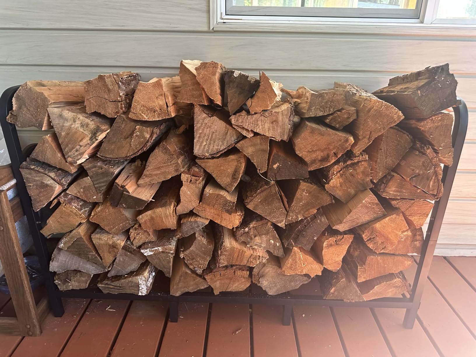 8ft Firewood Rack Holder, Adjustable Heavy Duty Fire Log Stacker Stand for Fireplace, Outdoor Indoor Metal Wood Pile Storage Organizer, Patio Logs Stand tool, Black customer photo 2