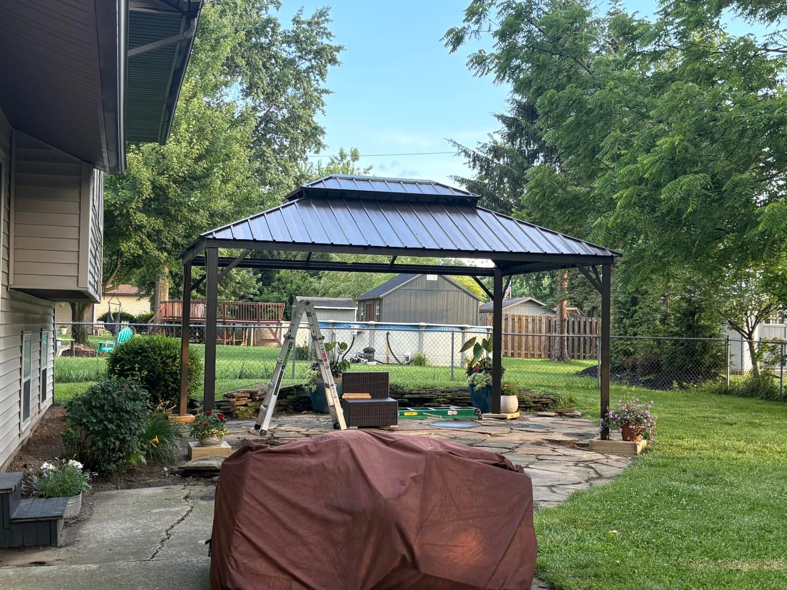 EROMMY 10' x 12' Hardtop Gazebo, Aluminum Frame Gazebos with Galvanized Steel Double Roof, Permanent Outdoor Metal Pavilion with Curtain and Netting for Patio, Lawn, Deck customer photo 2