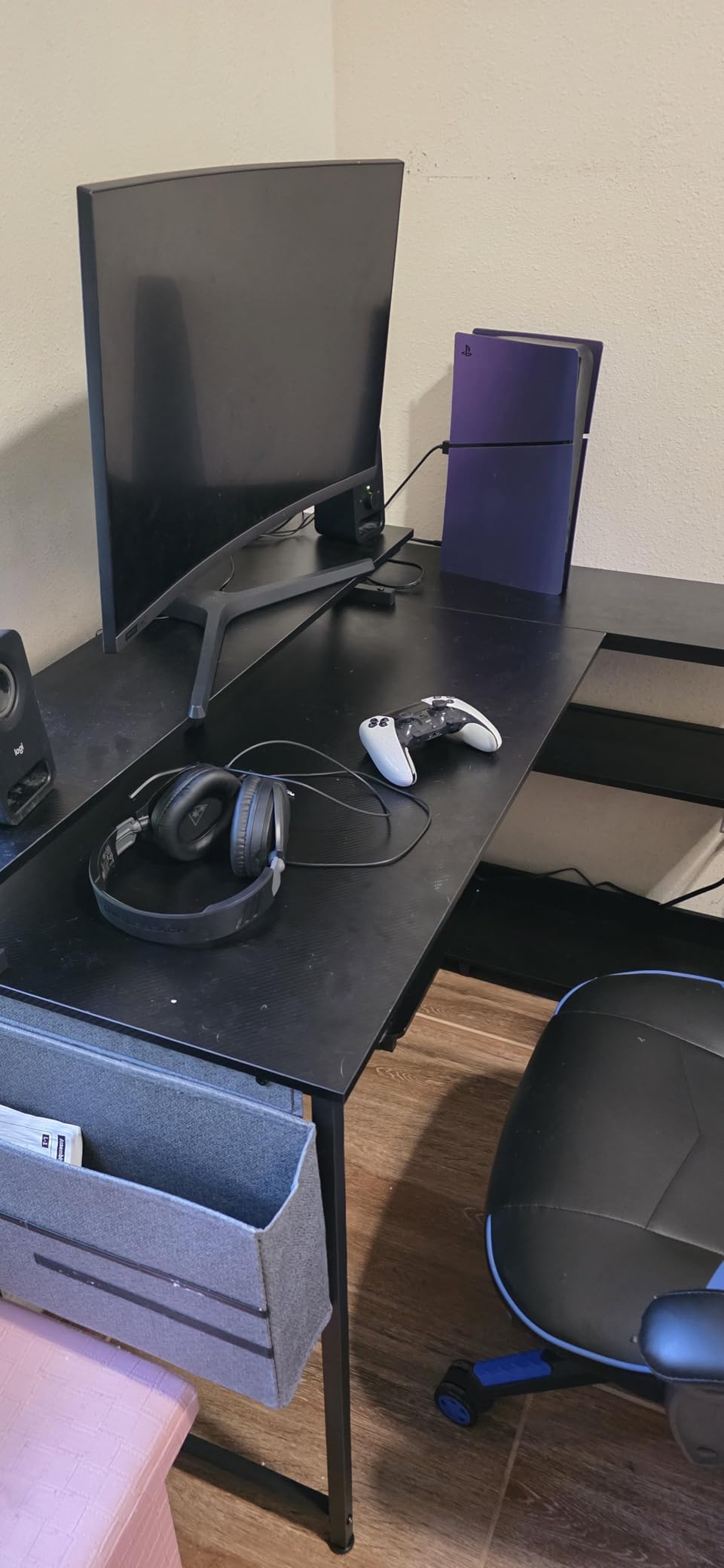 ODK 48 Inch L Shaped Gaming Desk with LED Lights, Power Outlets, Black customer photo 2