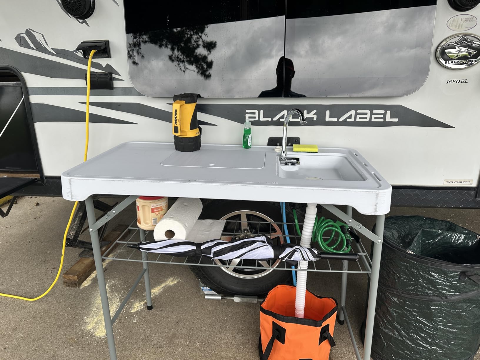 Allpop Fish Cleaning Table with 2 Sinks, 42.5'' Portable Folding Camping Fish Station with Foldable Faucet, Drainage Hose, Sprayer, Grid Rack, Storage Box, Drawer & Grooves for Picnic, White customer photo 1