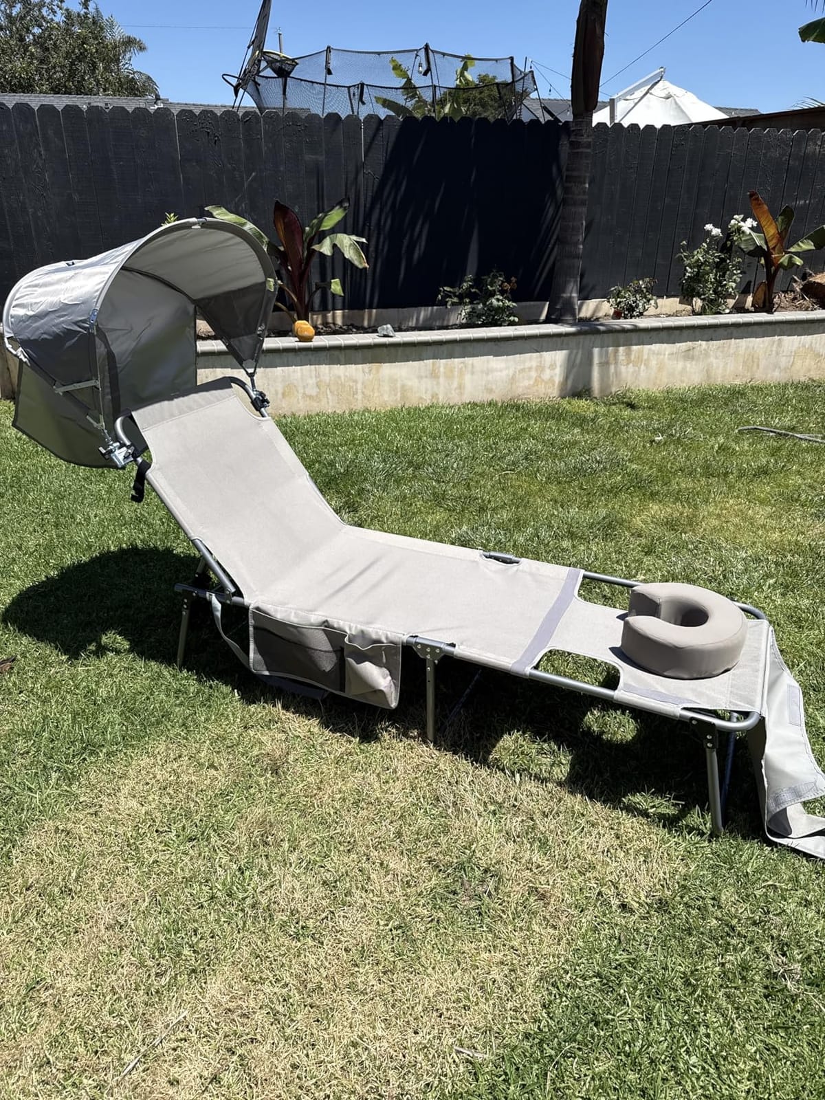 Oversized Extra Wide Tanning Chair with Sun Canopy Face Hole Padded Adjustable Washable, Heavy Duty Layout Folding Lounge Chair for Outside Beach Reading Sunbathing, UPF 50+, XL, Plus Size, 330 LBS customer photo 2