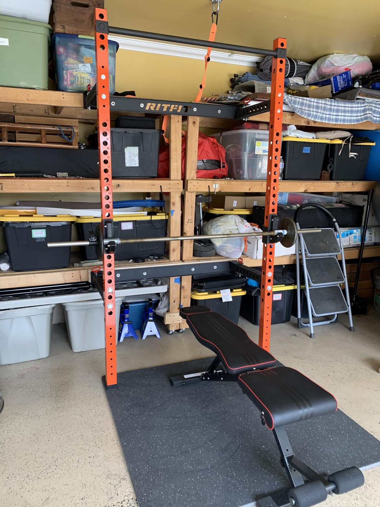 RitFit 2.36'' x 2.36'' Folding Squat Rack for Home Gym, Wall Mounted Squat Rack with Attachments - Space Saving Squat Power Rack customer photo 1