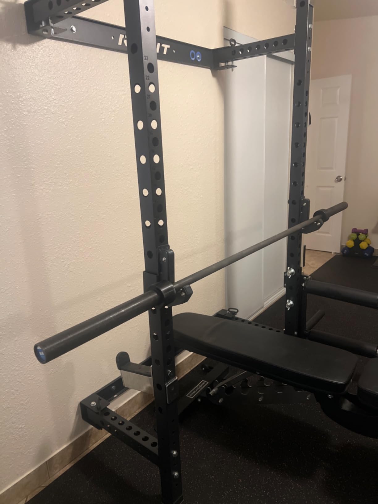 RitFit 2.36'' x 2.36'' Folding Squat Rack for Home Gym, Wall Mounted Squat Rack with Attachments - Space Saving Squat Power Rack customer photo 2