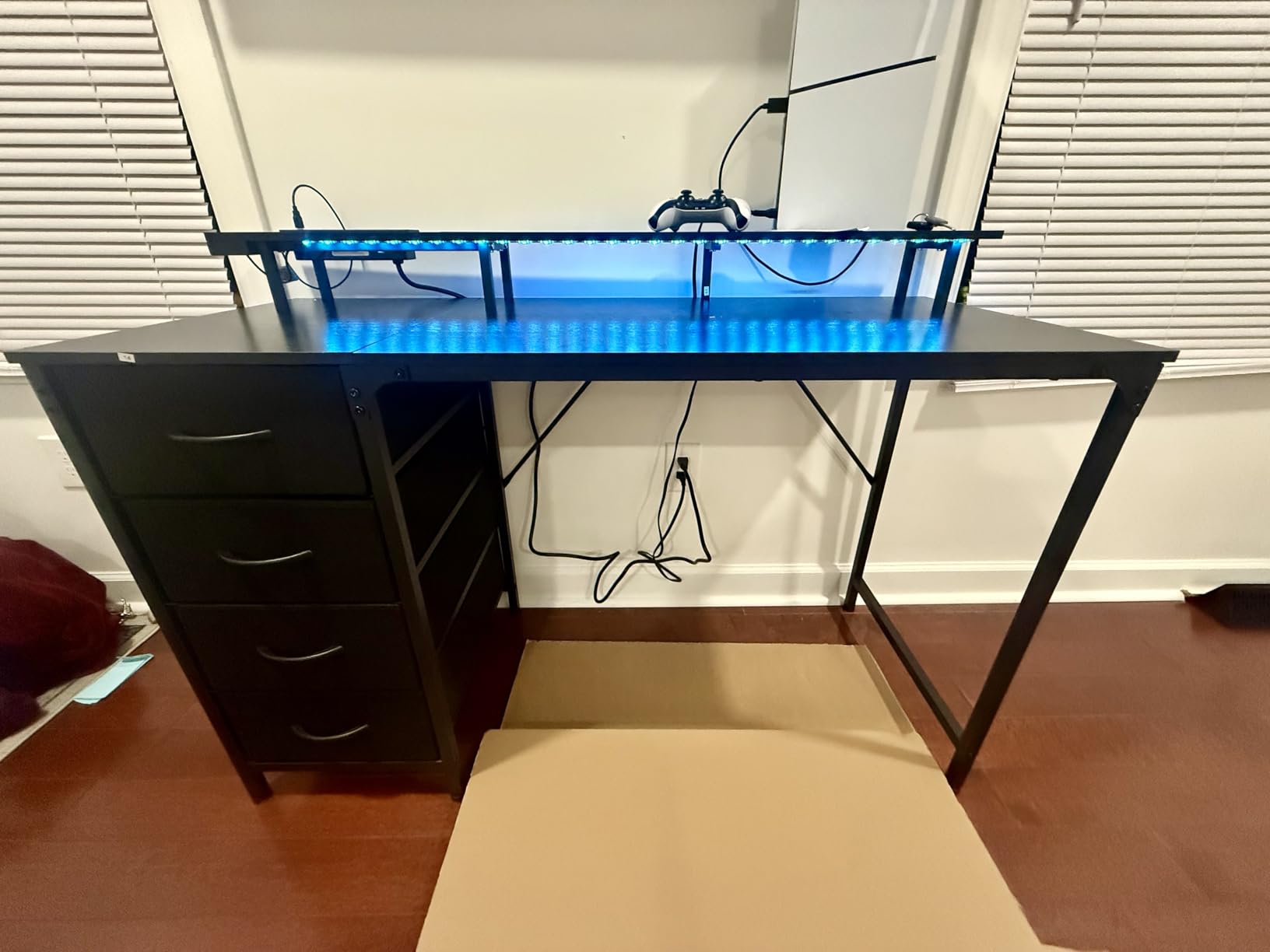 Huuger 47 Inch Computer Desk with Power Outlets and LED Lights, Gaming Desk with 4 Drawers, Office Desk with Monitor Stand, Study Work Home Office, Small Spaces, Black customer photo 1