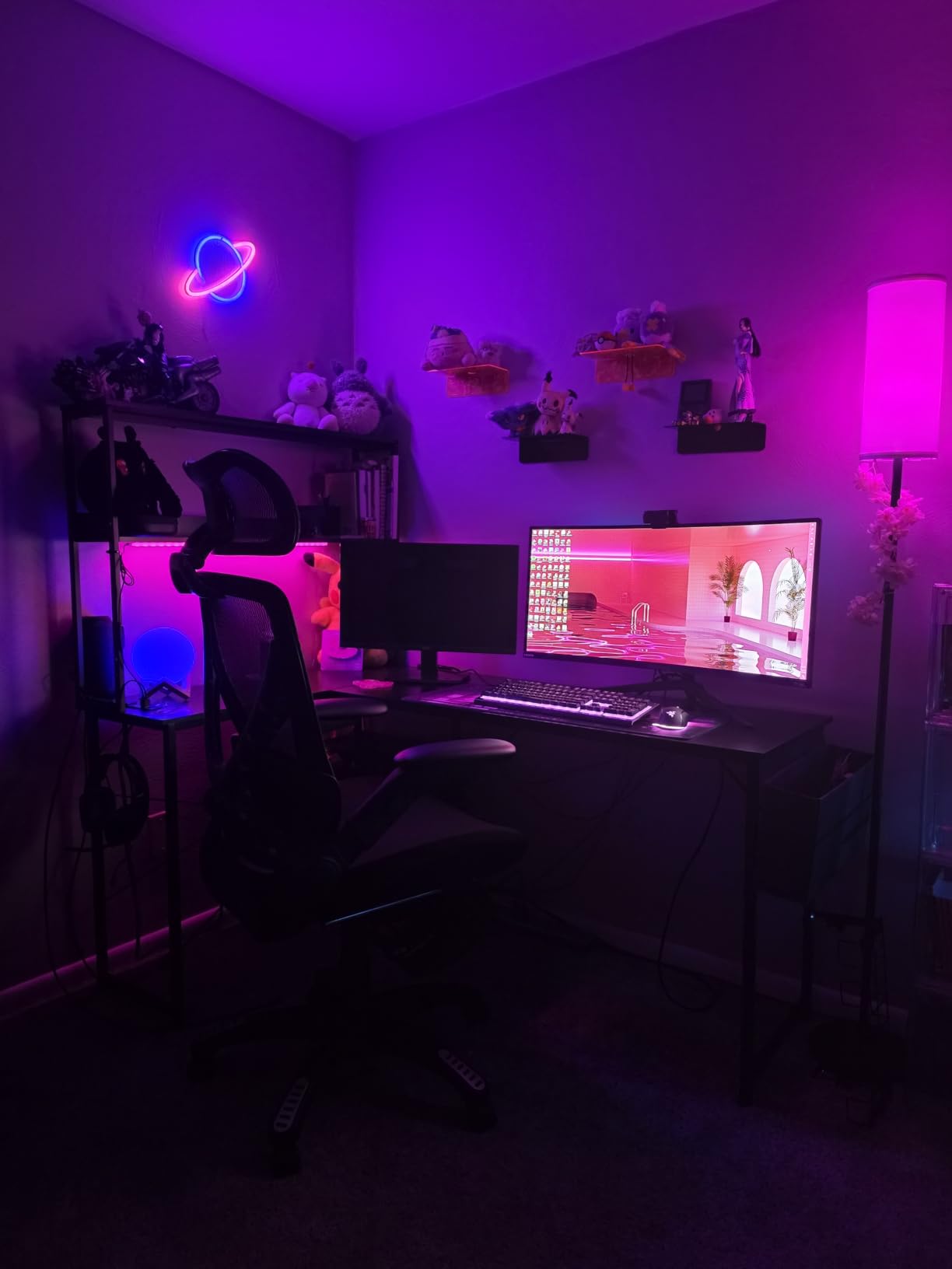AODK L Shaped Desk Gaming Desk with LED Light & Power Outlet customer photo 2