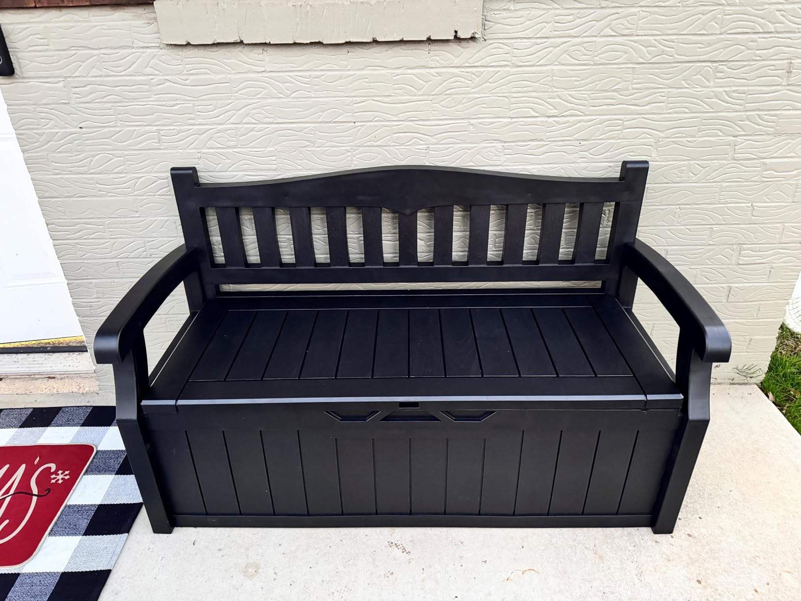 Greesum 80 Gallon Storage Bench Outdoor Deck Box with Armrest, Black customer photo 2