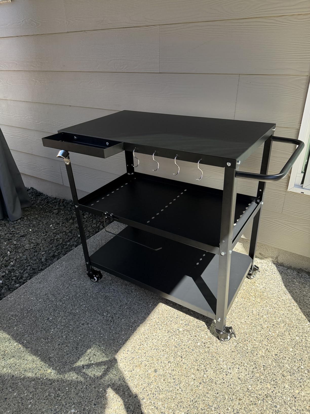 Outdoor Grill Cart Table, Pizza Oven Stand with Casters, Black customer photo 2