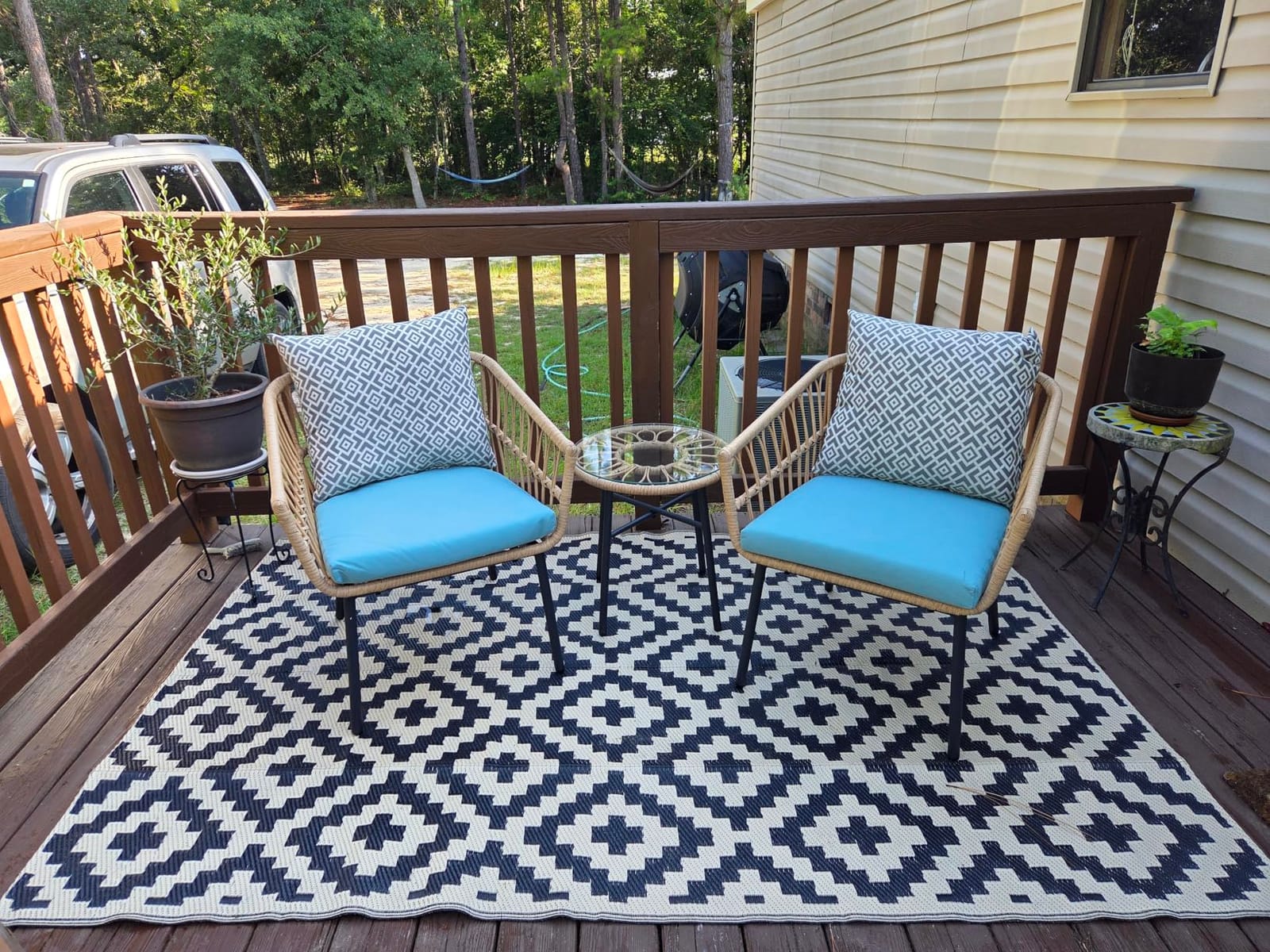 Smiry Outdoor Rug 5x8 ft Waterproof Reversible Boho Mat, Black & Beige customer photo 2
