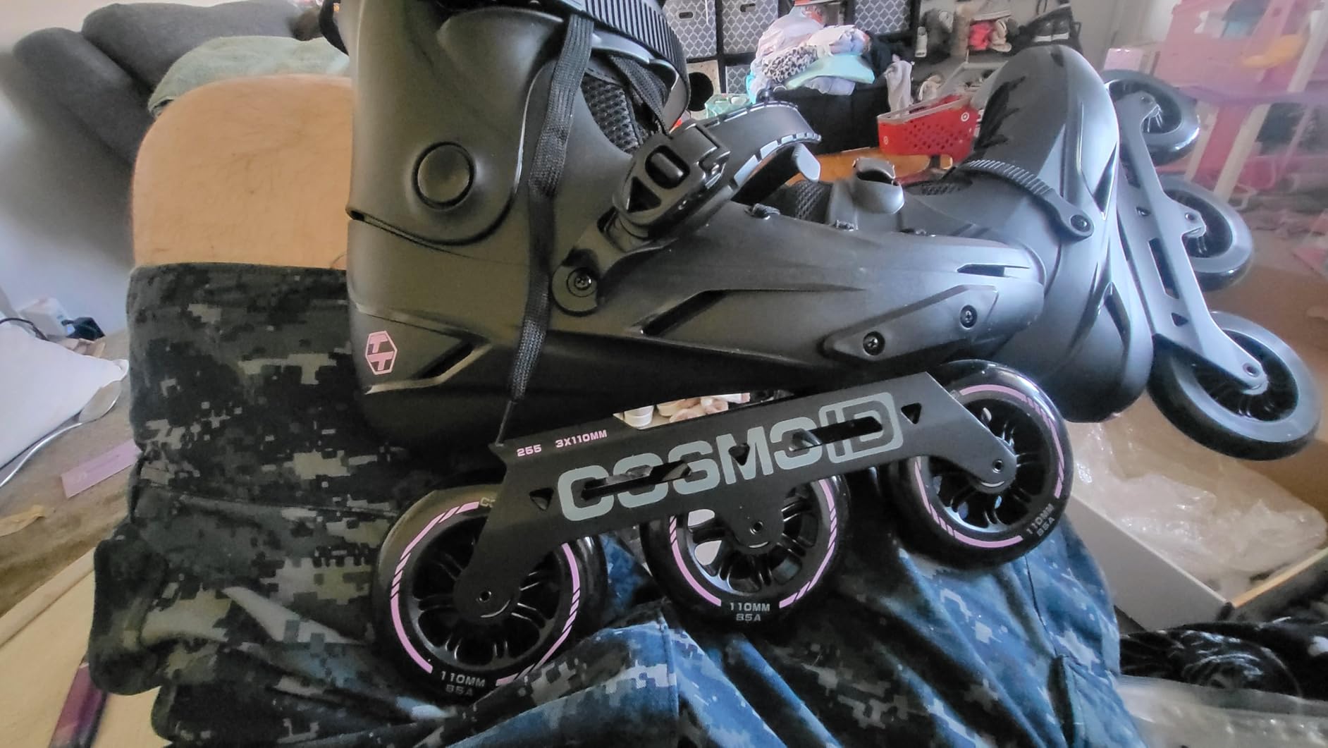 Adult Inline Skate - COSMOID High Performance Roller Skates Blades for Women & Men, 3 Wheels 110mm/100mm Metal Frame,Indoor Outdoor and Fitness Black,Size 5-14.5 customer photo 2
