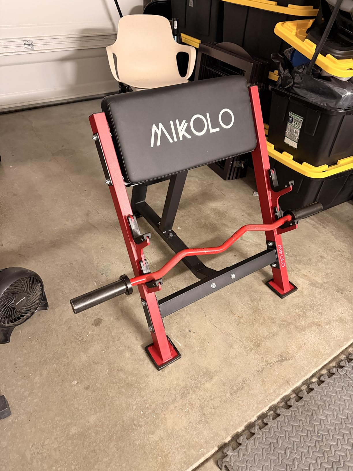 Mikolo Preacher Curl Bench, Seated Arm Isolated Barbell Dumbbell Bicep Station, Bicep Curl Machine with 2 Bar Holders for Home Gym customer photo 2