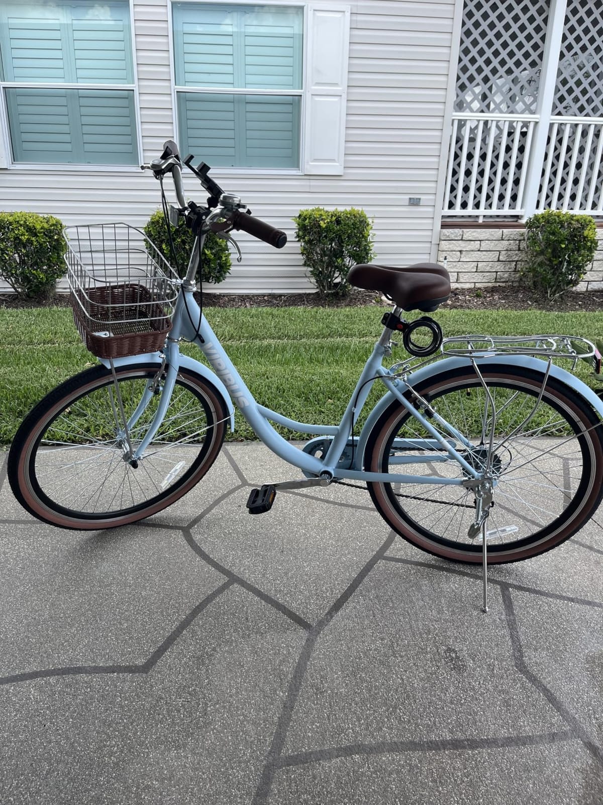 VIRIBUS Womens Bike, Lightweight Aluminum Beach Cruiser Bike for Women 7 Speed 24/26inch with Front Basket & Rack, Step-Through City Commuter Bicycle for Ladies Seniors customer photo 1