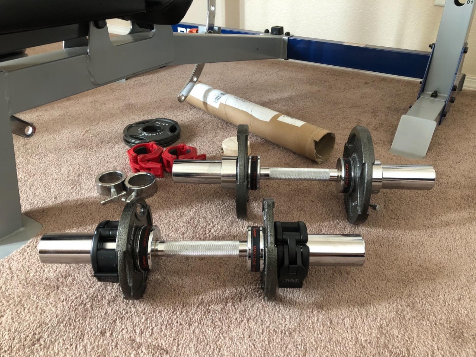 Sunny Health & Fitness Olympic Dumbbell Bars w/ 2 Ring Collars, 16-20 Inch customer photo 1