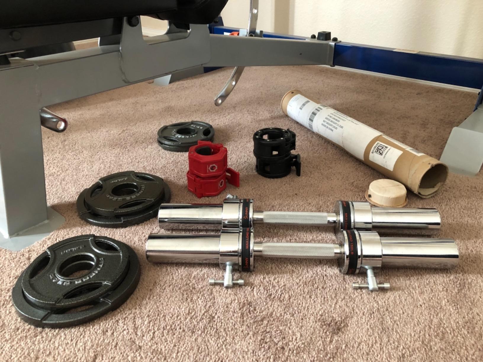 Sunny Health & Fitness Olympic Dumbbell Bars w/ 2 Ring Collars, 16-20 Inch customer photo 2