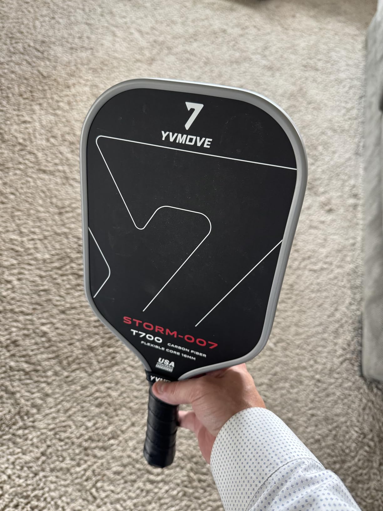 YVmove 16mm Kevlar T700 Carbon Fiber Pickleball Paddle, USAPA Approved customer photo 1