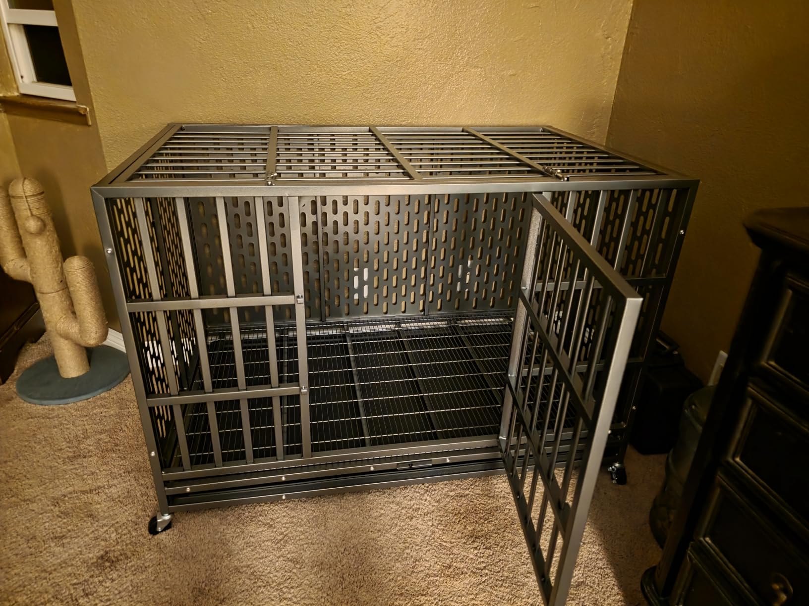 HIWOKK 48 Inch Heavy Duty Indestructible Dog Crate, for High Anxiety Dog customer photo 1