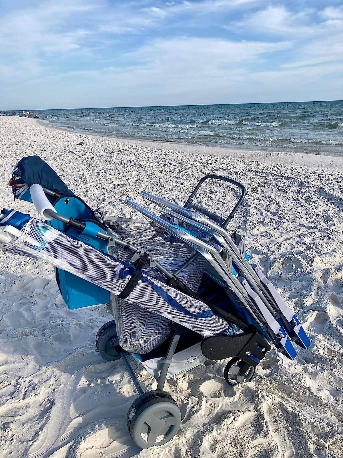 Strolee Large Wheeled Collapsible Beach Cart for Soft Sand, Shopping, Camping & Garden- Lightweight Aluminum Frame- Removable Storage Bag with Carrying Straps, X-L Capacity & Cooler Rack (Blue) customer photo 1