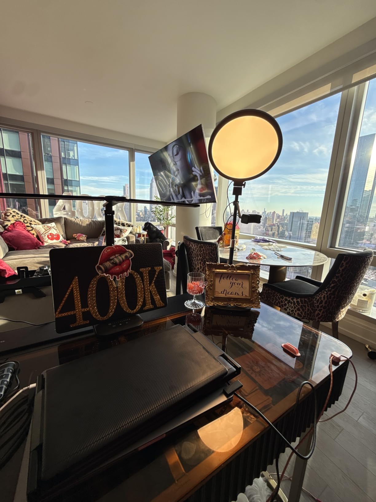 1300 Lumens Ring Light with Stand for Desk, Computer & Laptop – Podcast & Streaming Light with Flexible Phone Holder, CRI 98+ Bright Yet Soft Influencer Light for Video Recording, Conference & Calls customer photo 2