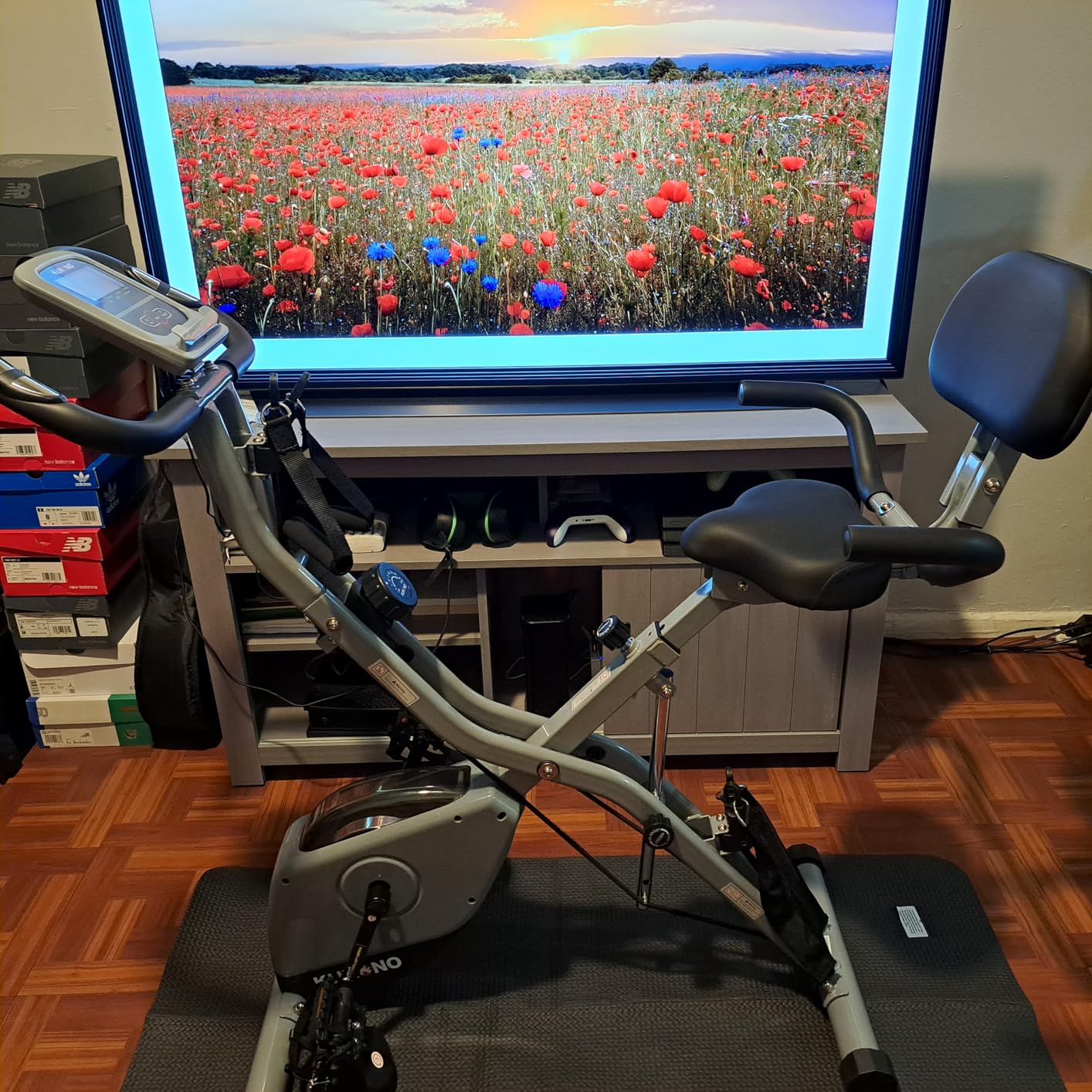 BARWING Stationary Exercise Bike for Home Workout, 5 IN 1 Foldable Indoor Cycling Bike for Seniors, 350LB Capacity, 16-Level Magnetic Resistance, Seat Backrest Adjustments customer photo 1