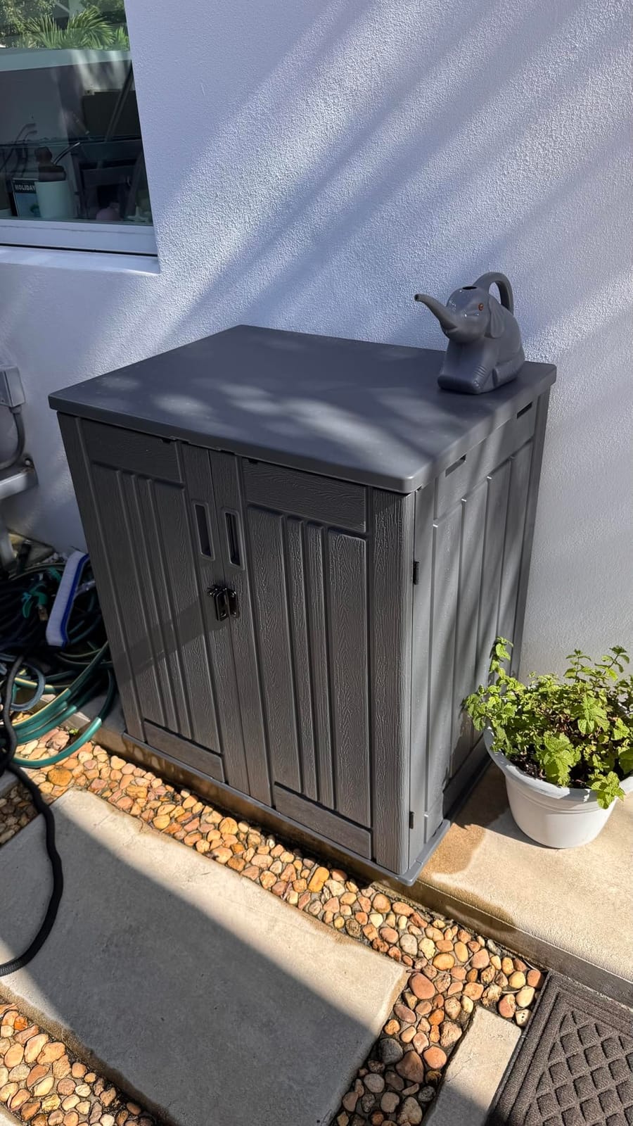 EHHLY Heavy Duty Tall Storage Cabinet Outdoor Weatherproof, 28 Cuft Garage Storage Cabinet with 4 Adjustable Shelves, Lockable Kitchen Pantry Closer Organizer, 31Wx23Lx66H, Sage Grey customer photo 2