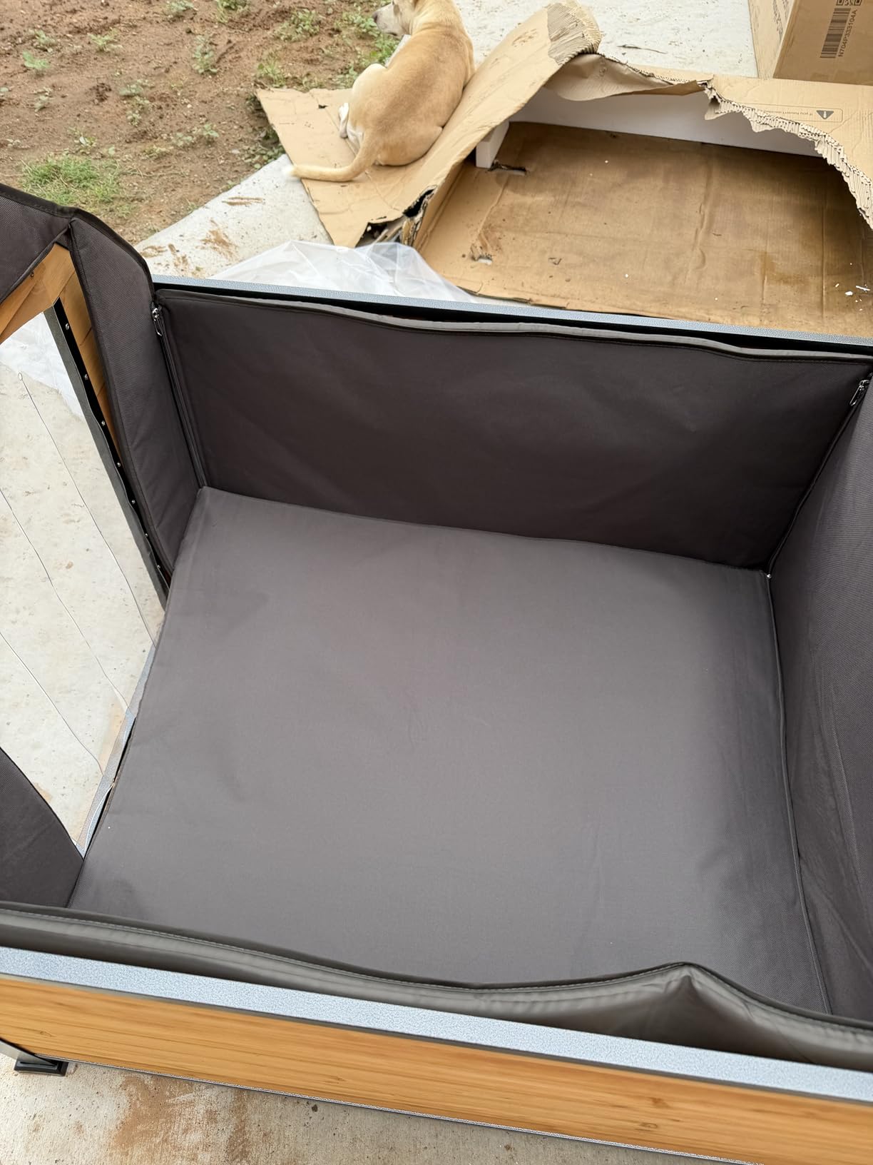 Insulated Dog House with Heating Pad, Weatherproof Outdoor Kennel for Large Dogs, Chew-Resistant Iron Frame & Asphalt Roof (Wood-H, XL) customer photo 1