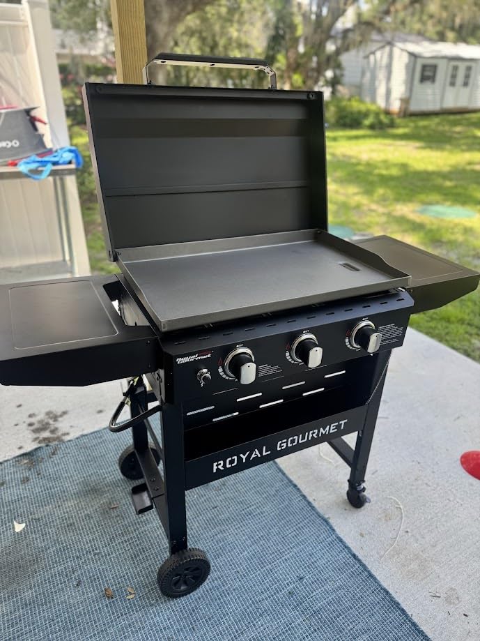 Royal Gourmet 3-Burner Gas Griddle with Hood, Collapsible Side Shelves customer photo 2