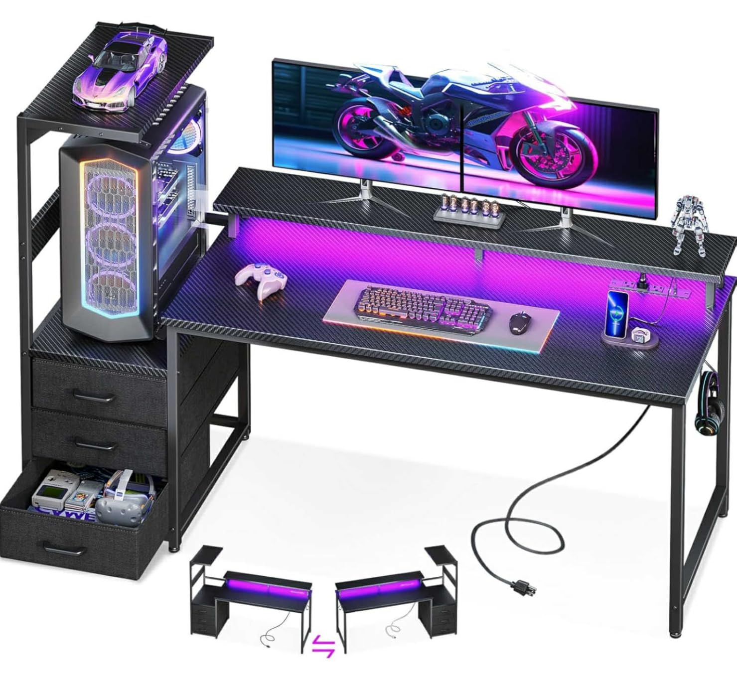 Gaming Desk with PC Display Stand, Reversible for Gaming Setup, 63 inch customer photo 2