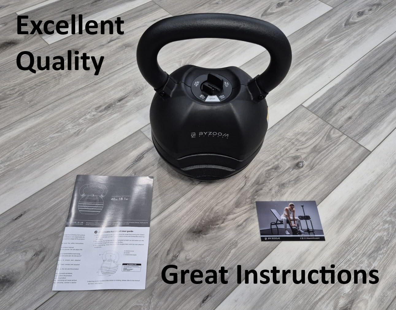 BYZOOM FITNESS Pure Series Adjustable Kettlebell 30/40/50LB - 5-IN-1 Weight Change, Patented Quick-Change Machenism, Ergonomic Curved Handle for Home Gym, Strength Training, HIIT, White OR Black customer photo 2