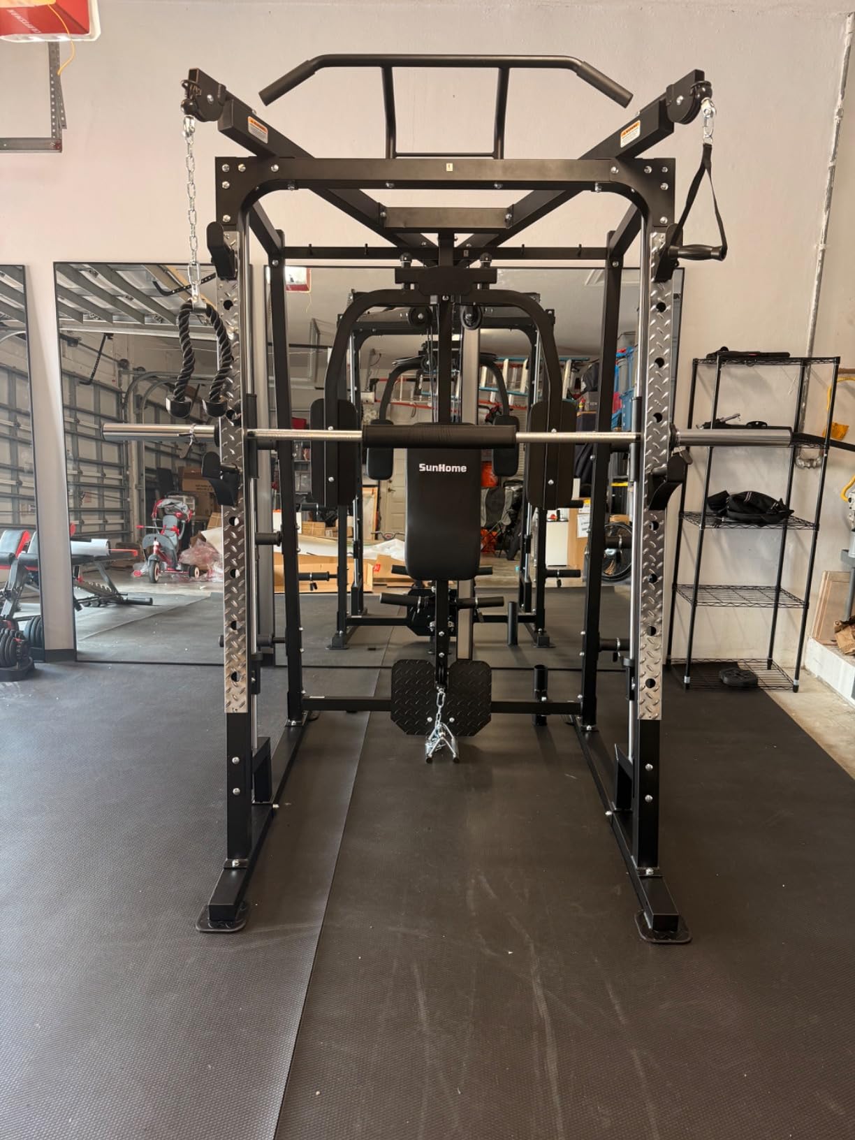 SunHome Smith Machine, 2000LBS Power Cage Squat Rack with Smith Bar, LAT Pull-Down Systems, Cable Crossover Machine for Home Gym customer photo 1