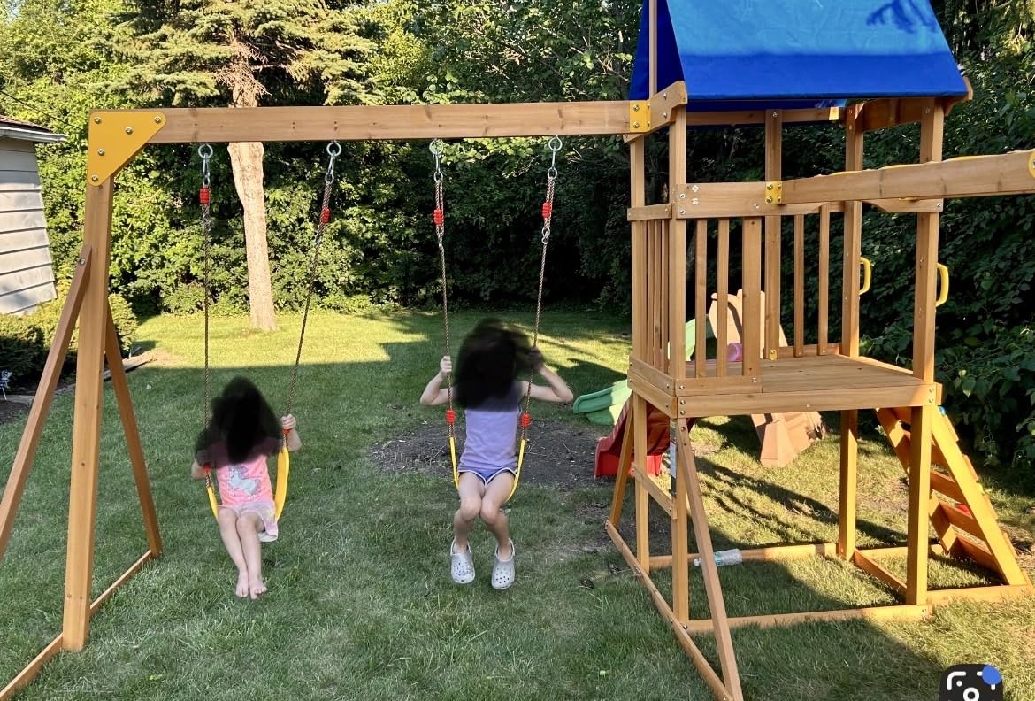 SUNIBOXI Wooden Swing Sets for Backyard, for Ages 3-8 customer photo 2