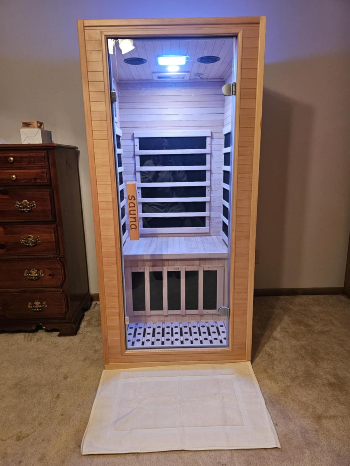 2 Person Indoor Home Infrared Sauna Room for Home Gym, Canadian Hemlock Wood, 616 * 220mm Red Light Beauty System, Fast Heating to 140°F, 110V/1800W, Bluetooth MP3, Gift for Family customer photo 2